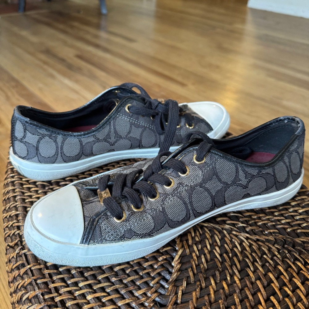 Coach Empire Signature C Monogram Low Top Sneakers Black Grey Womens 8.5B A00248